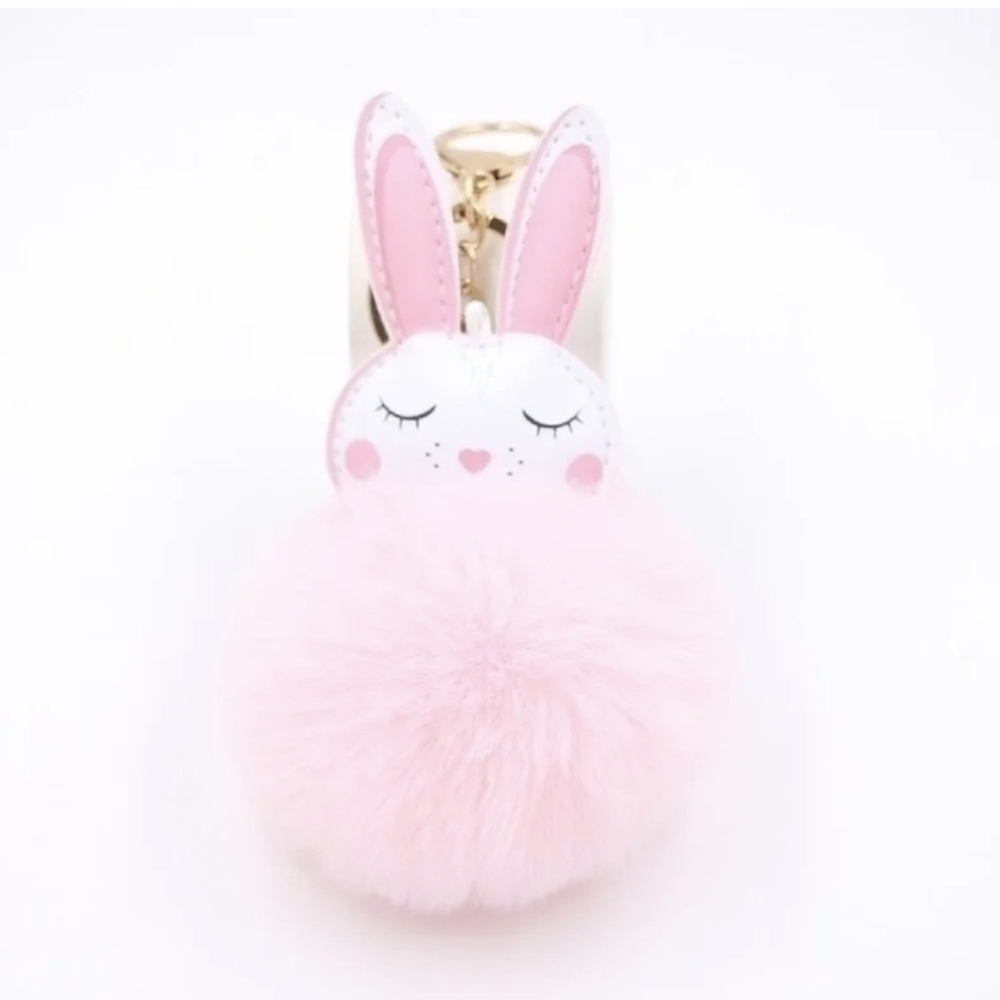 Cute Bunny Pom Pom Keychain Set - Pink, Blue, White, Green - Picture 4 of 6
